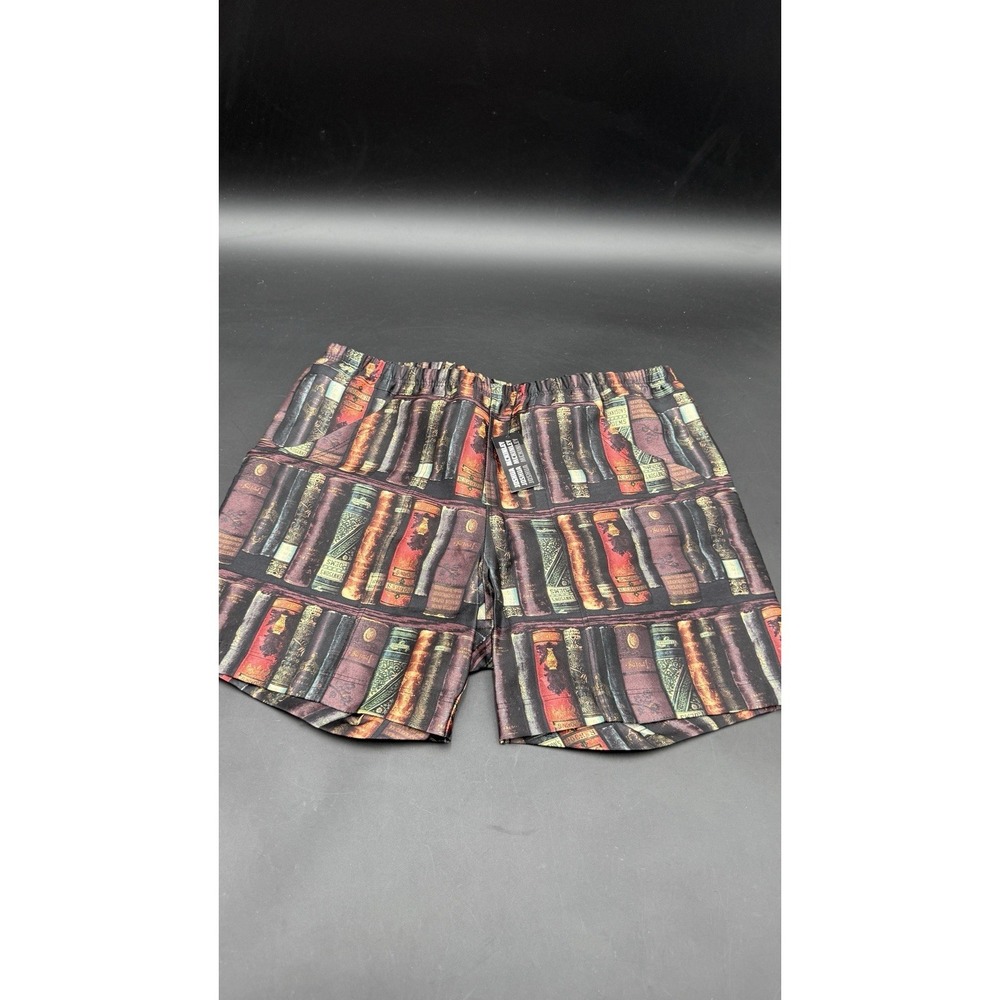 Joshua McKinley shorts feature a distinct bookshelf pattern, Size S